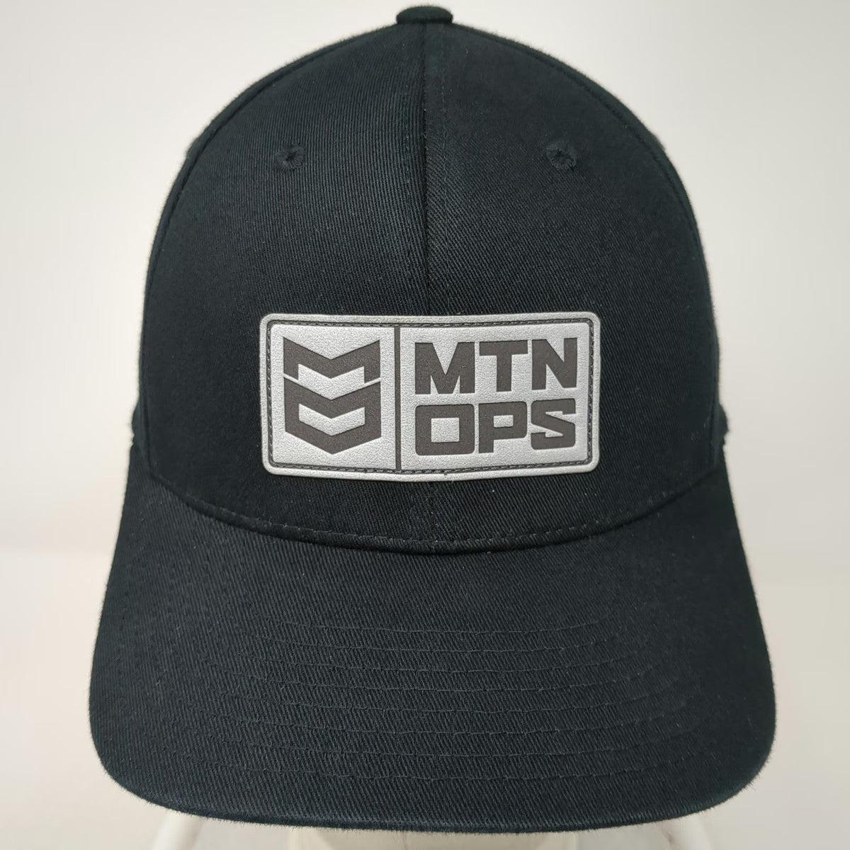 MTN OPS Baseball Cap Black M Flexfit Gray Patch Stretch Fit Performance Gear Hat