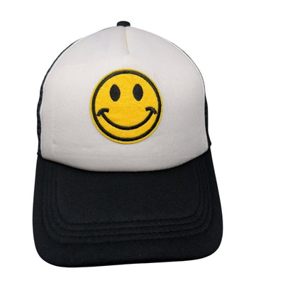 Smiley Face Patch Snapback Trucker Hat Black OSFA Mesh Back Colorblock