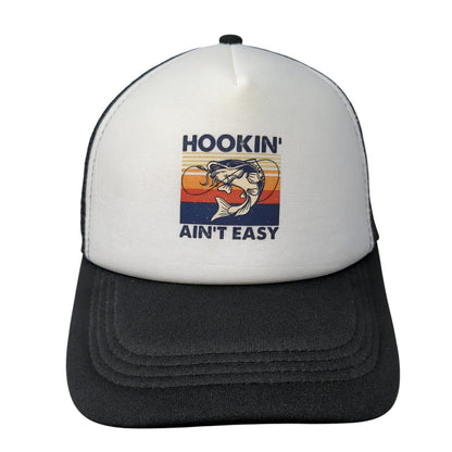 Hookin' Ain't Easy Snapback Trucker Hat Black One Size Mesh Back