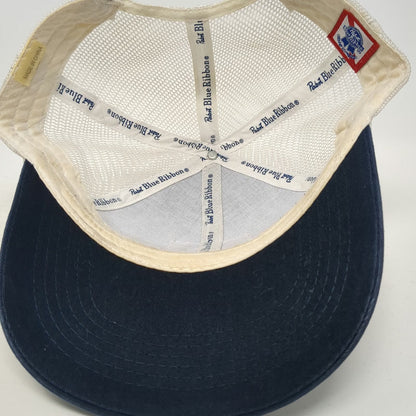 Pabst Blue Ribbon Beer Logo Patch Trucker Hat OSFM Snapback White Mesh Back PBR