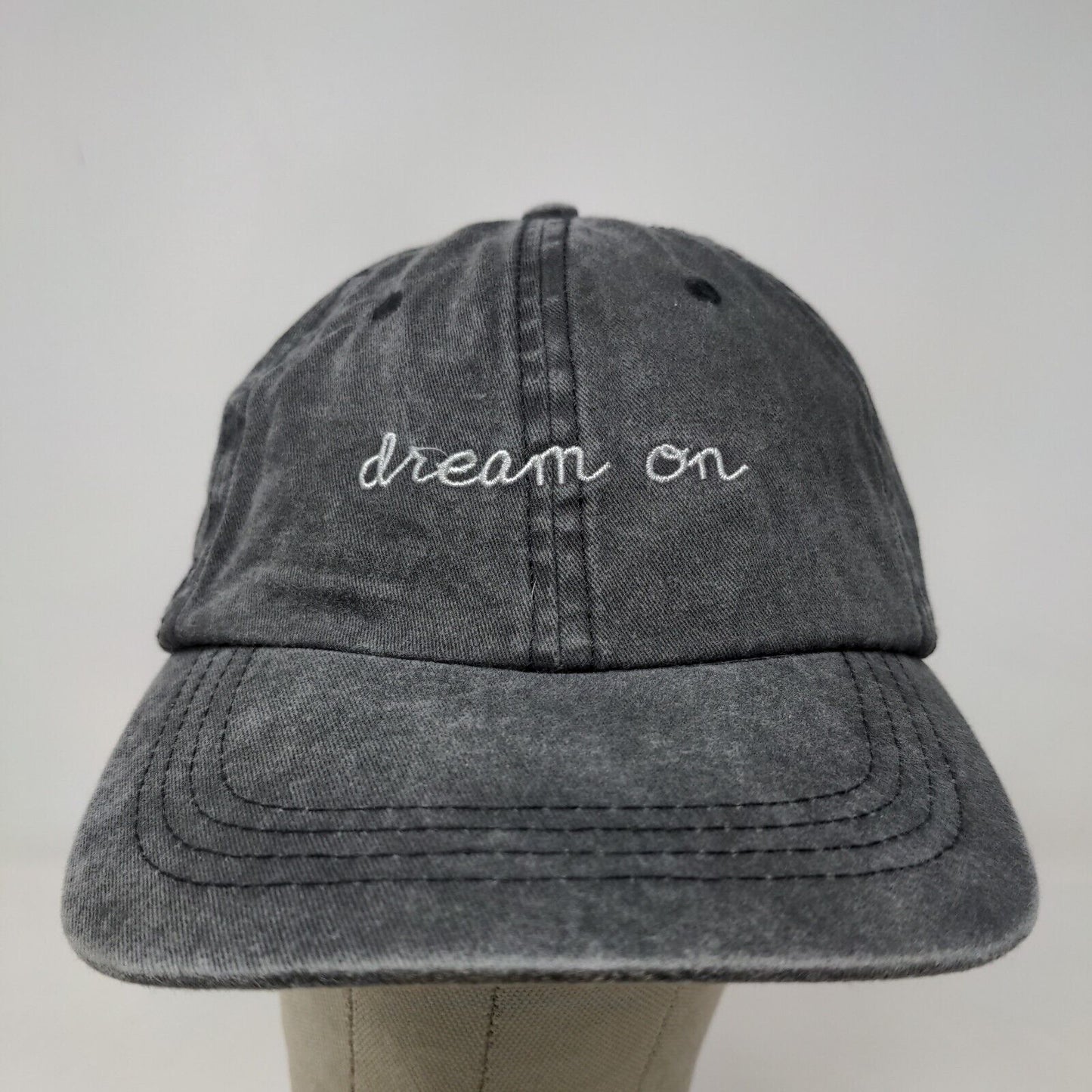 David & Young Women's Strapback Hat Gray Embroidered Dream On Logo Cotton