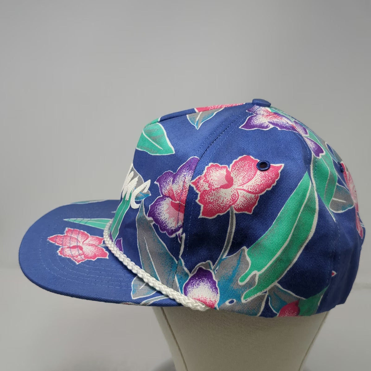 San Sun 5 Panel Blue Floral Tropical Hat One Size Snapback Rope VAMC Aloha Surf