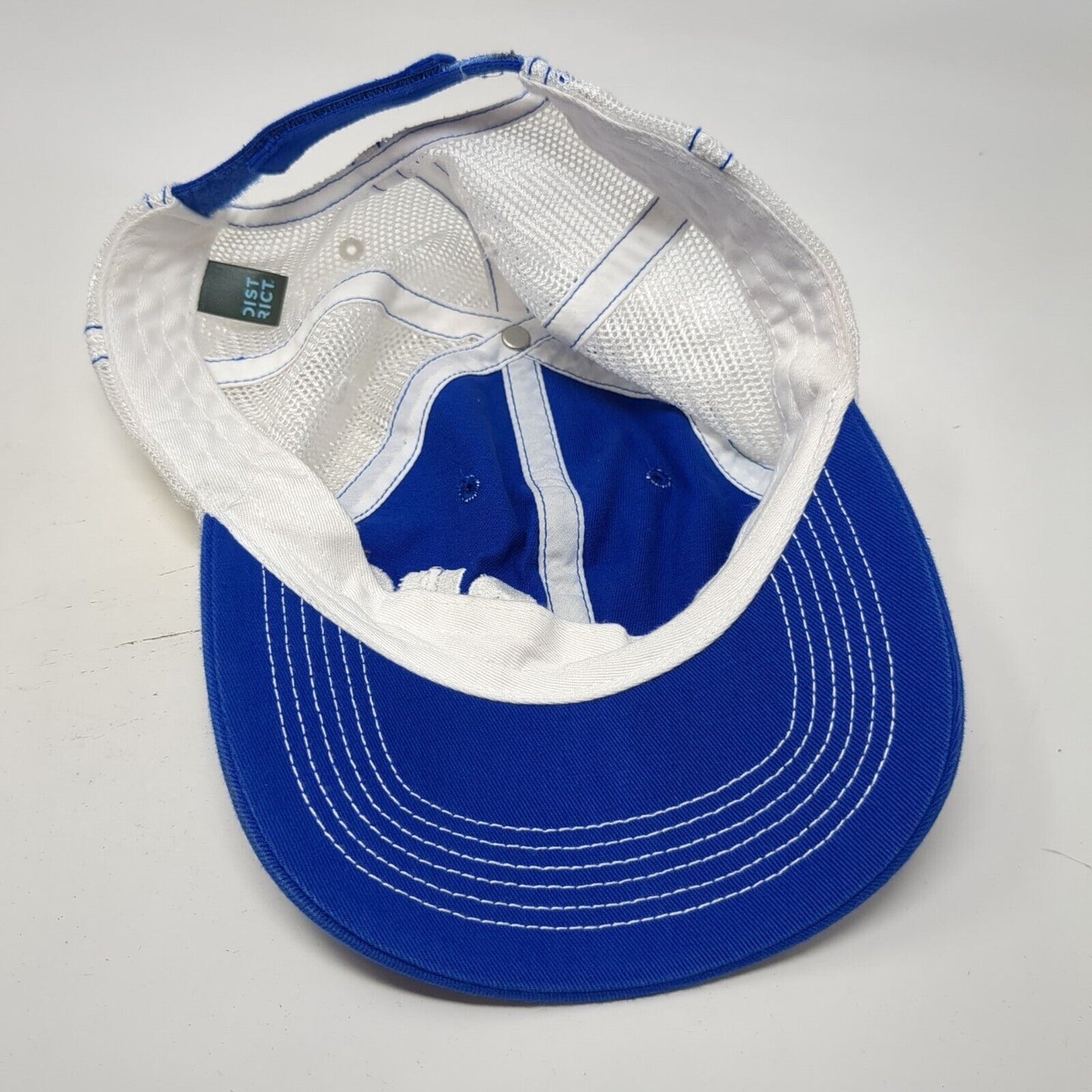 PHE Strapback Trucker Hat Blue One Size Mesh Back District Colorblock