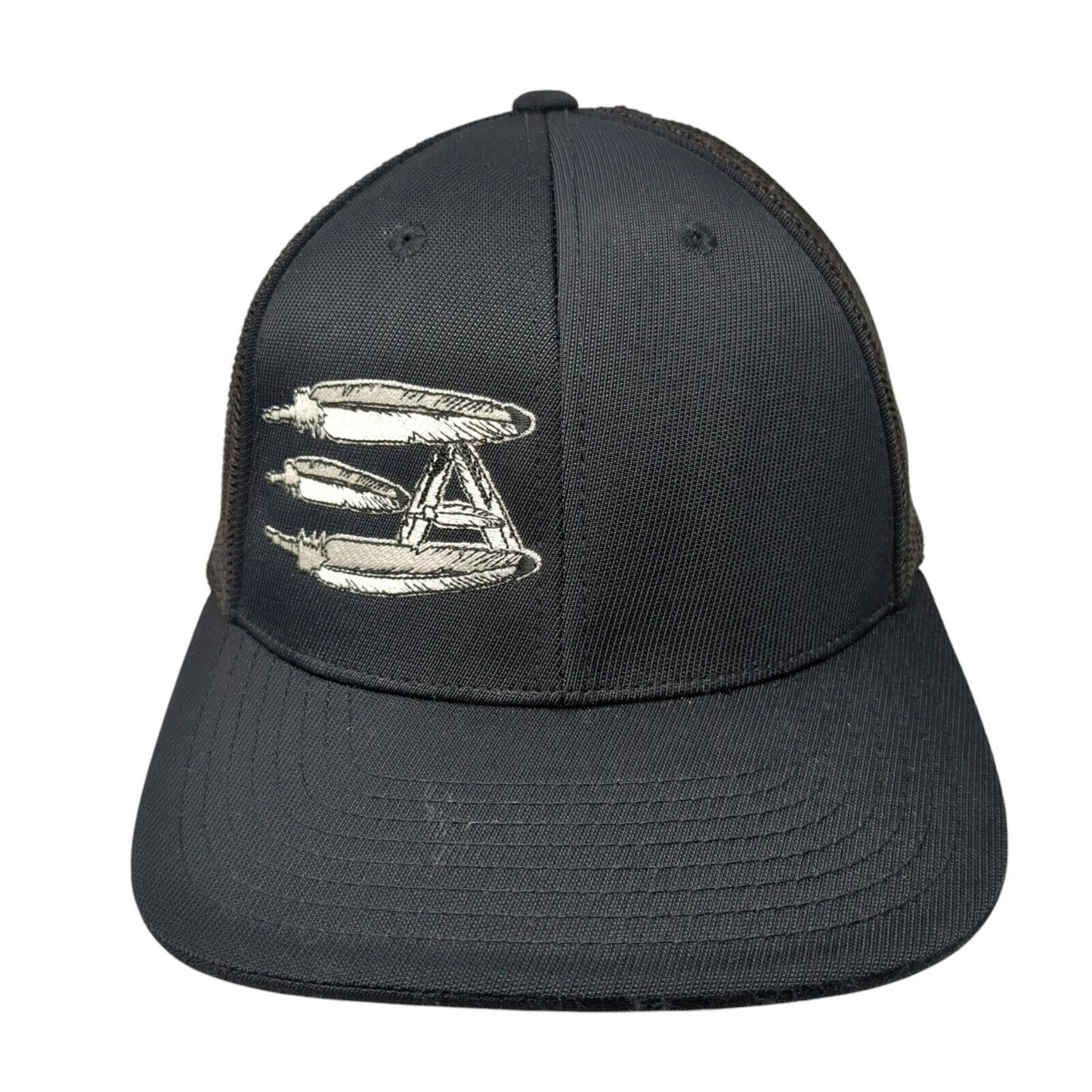 Pacific Headwear Fitted Mesh Back Trucker Hat Black 6 7/8-7 3/8 Feathers