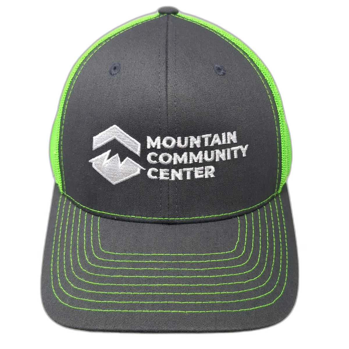 Richardson Trucker Hat Gray Green One Size Mountain Community Center Snapback