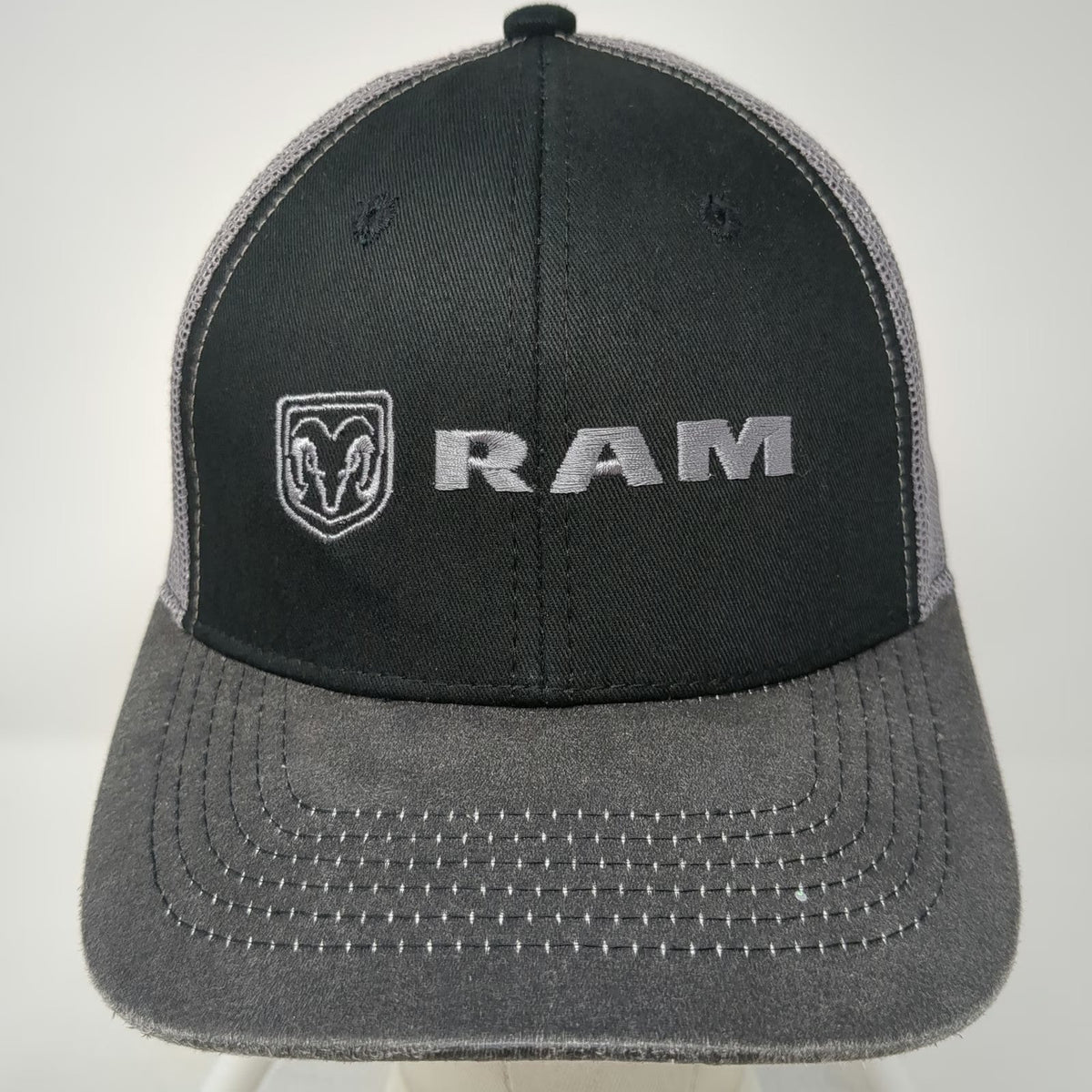 Outdoor Cap Trucker Hat Gray One Size RAM Logo Mesh Snapback Contrast Stitching