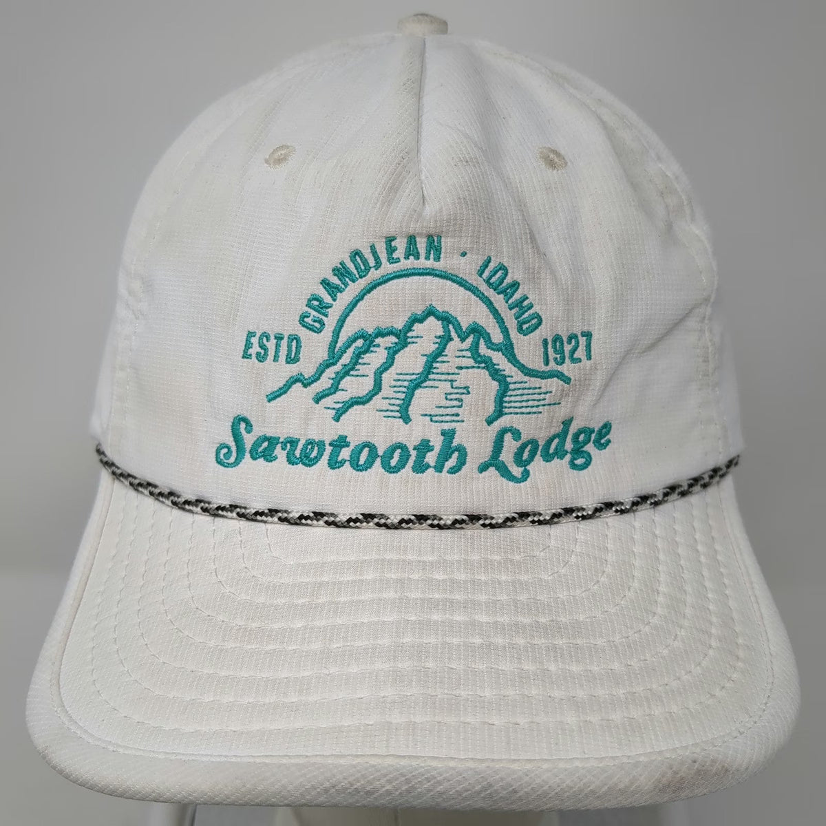 Outdoor Cap 5 Panel White One Size Sawtooth Lodge Idaho Mountain Green Rope Hat