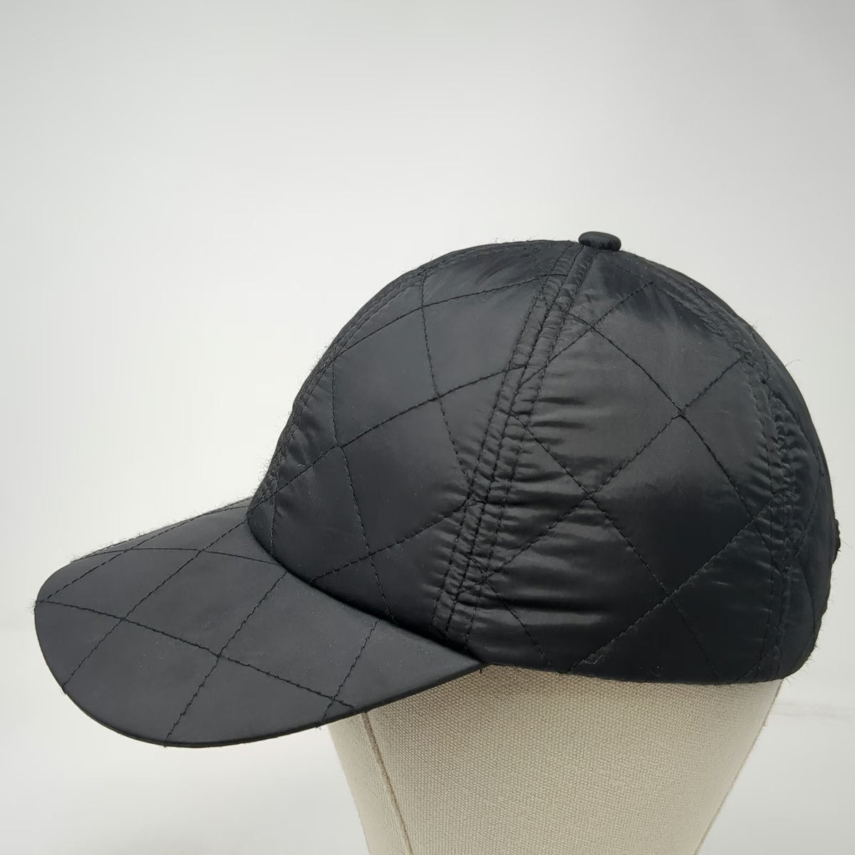 Black One Size Baseball Cap Quilted Diamond Pattern Adjustable Strapback Hat