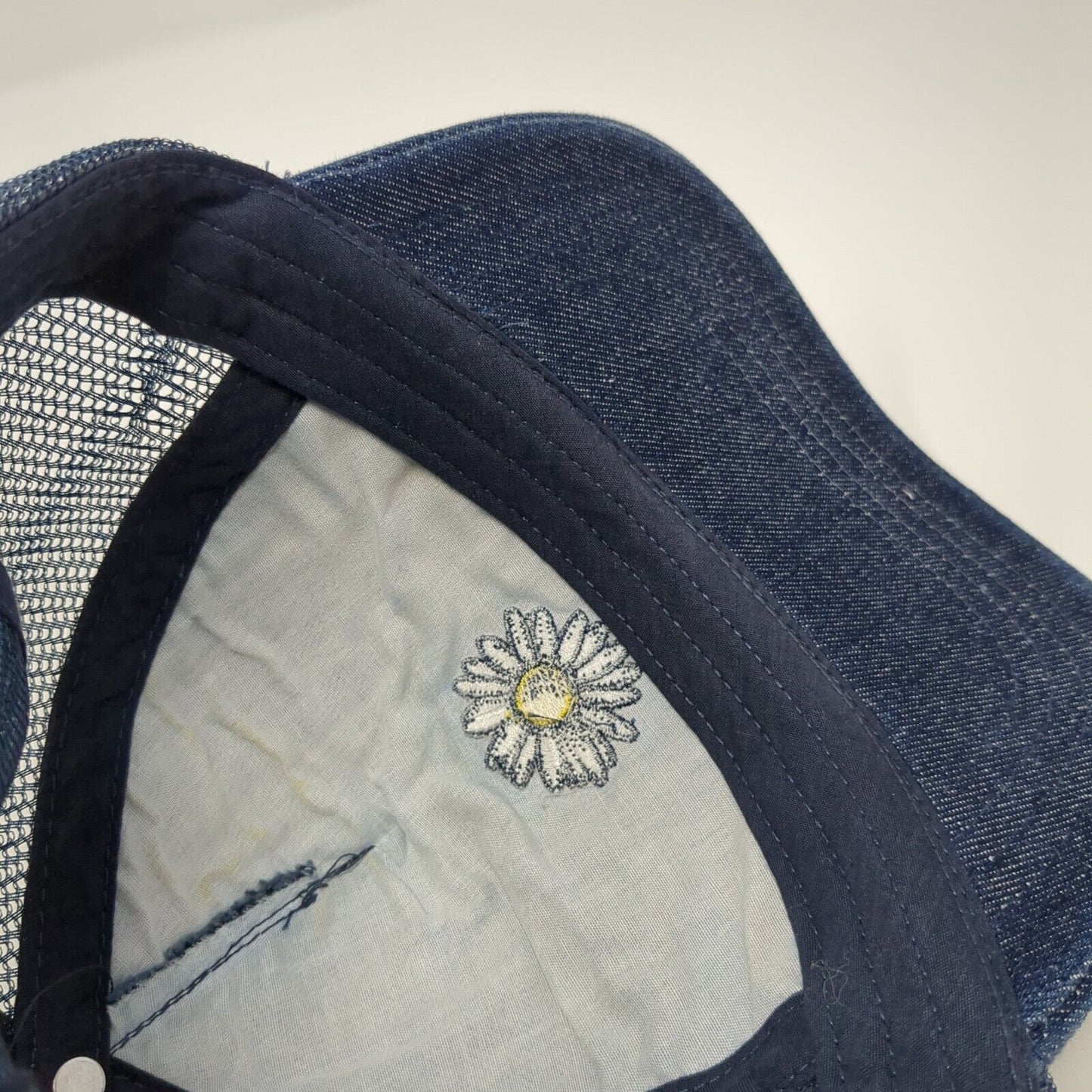 Daisy Snapback Mesh Back Trucker Hat Blue One Size Denim No Boundaries