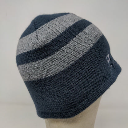 Port Authority Men's Knit Beanie Hat Cap Blue Gray Striped Acrylic Embroidered
