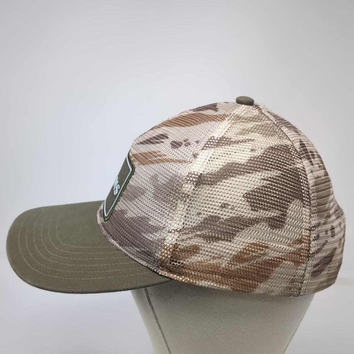 Simms Trucker Hat Green Brown Camo One Size Mesh Snapback Fishing Outdoor Patch