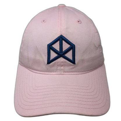 Decky Baseball Cap Pink OSFM Blue Geometric Logo Cotton Slideback Hat Adjustable