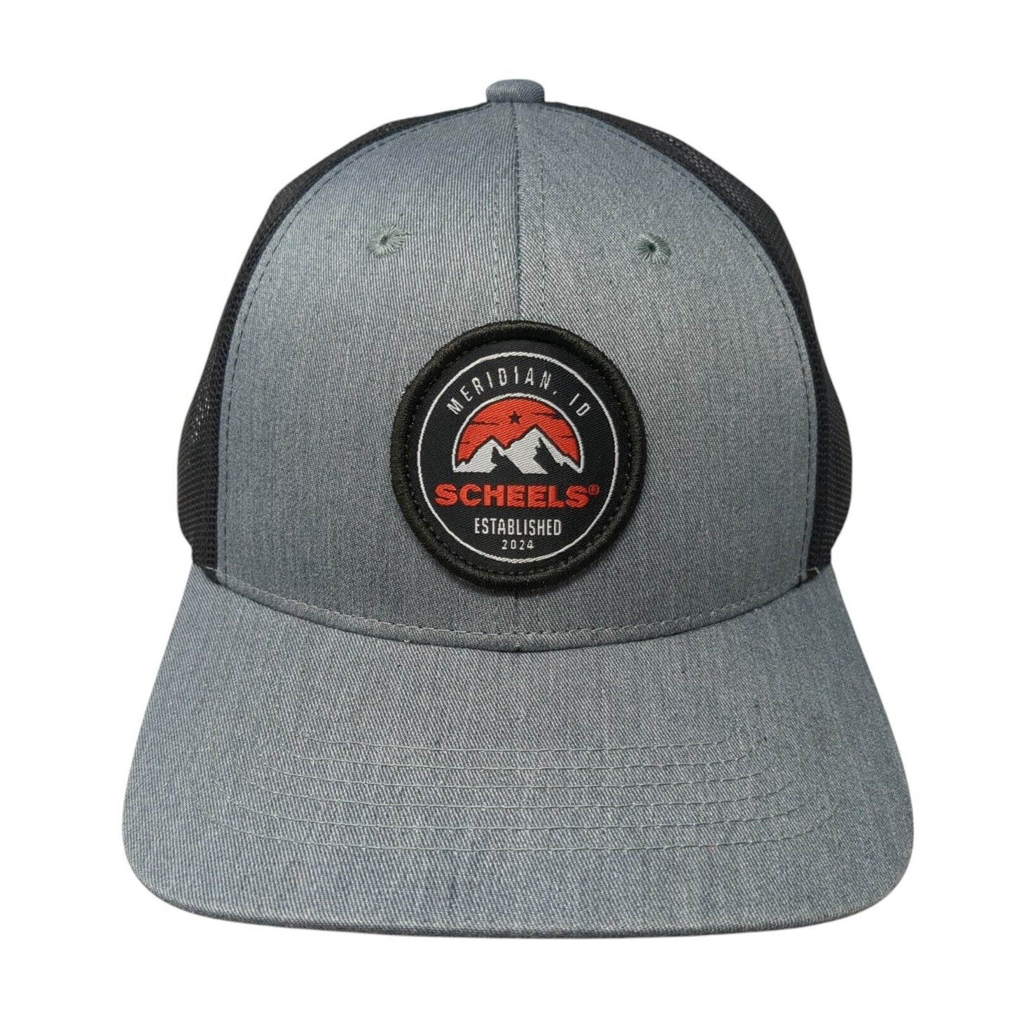Scheels Meridian ID Patch Snapback Trucker Hat Gray One Size Mesh Back