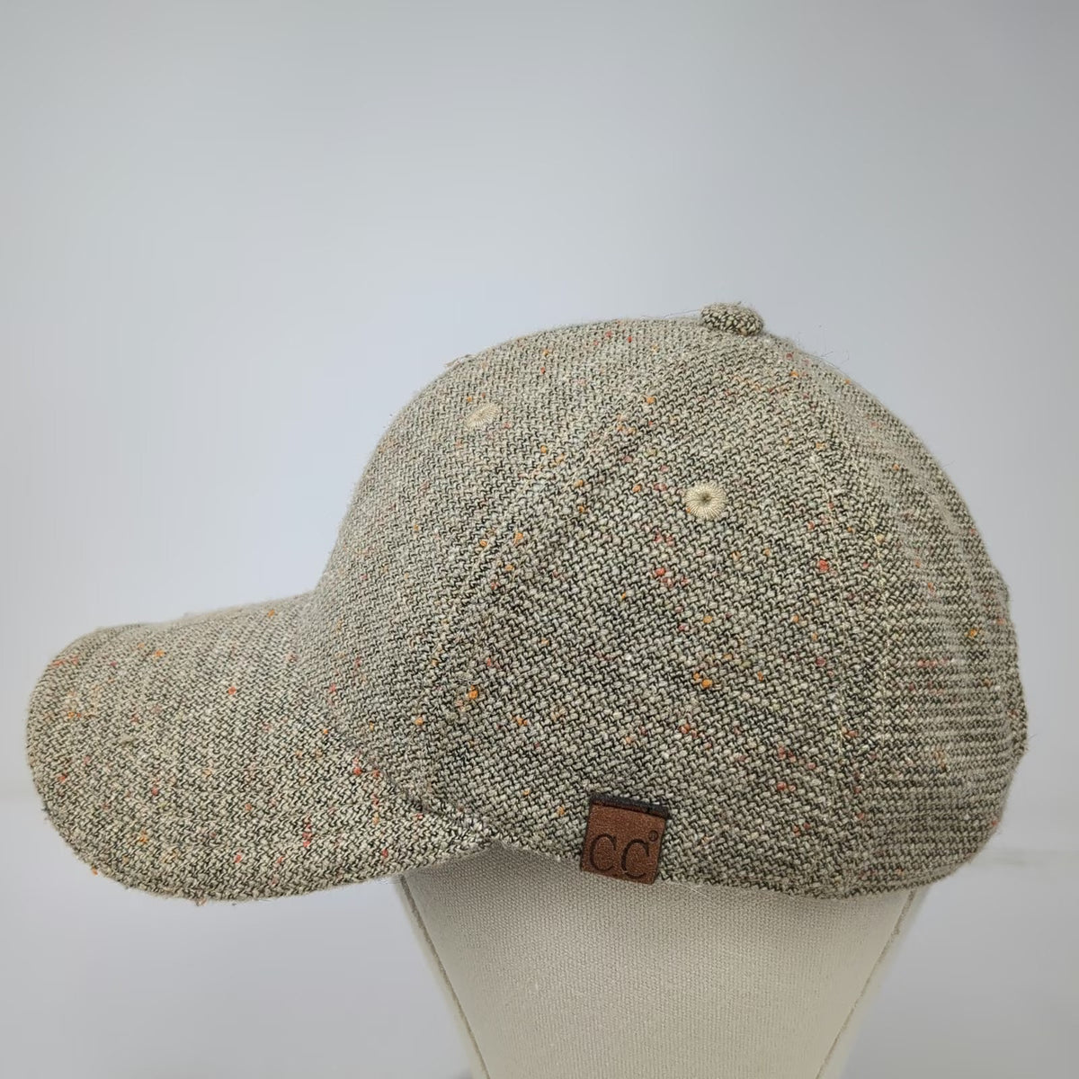 C.C Baseball Cap Brown One Size Speckled Flecked Tweed Fabric Slideback Hat