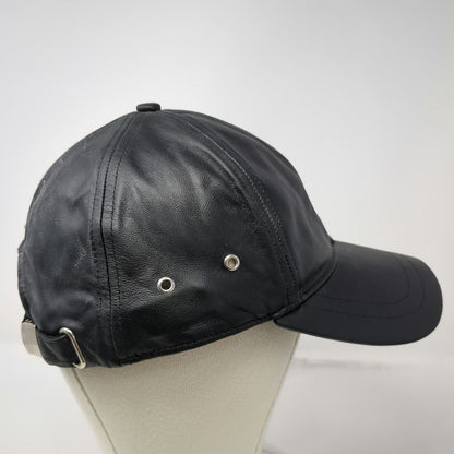 Black Leather Baseball Cap One Size Slideback Plain Solid Hat Metal Grommets