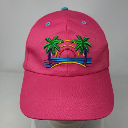 Palm Trees Strapback Hat Pink One Size Adjustable Embroidered 6 Panel SOL