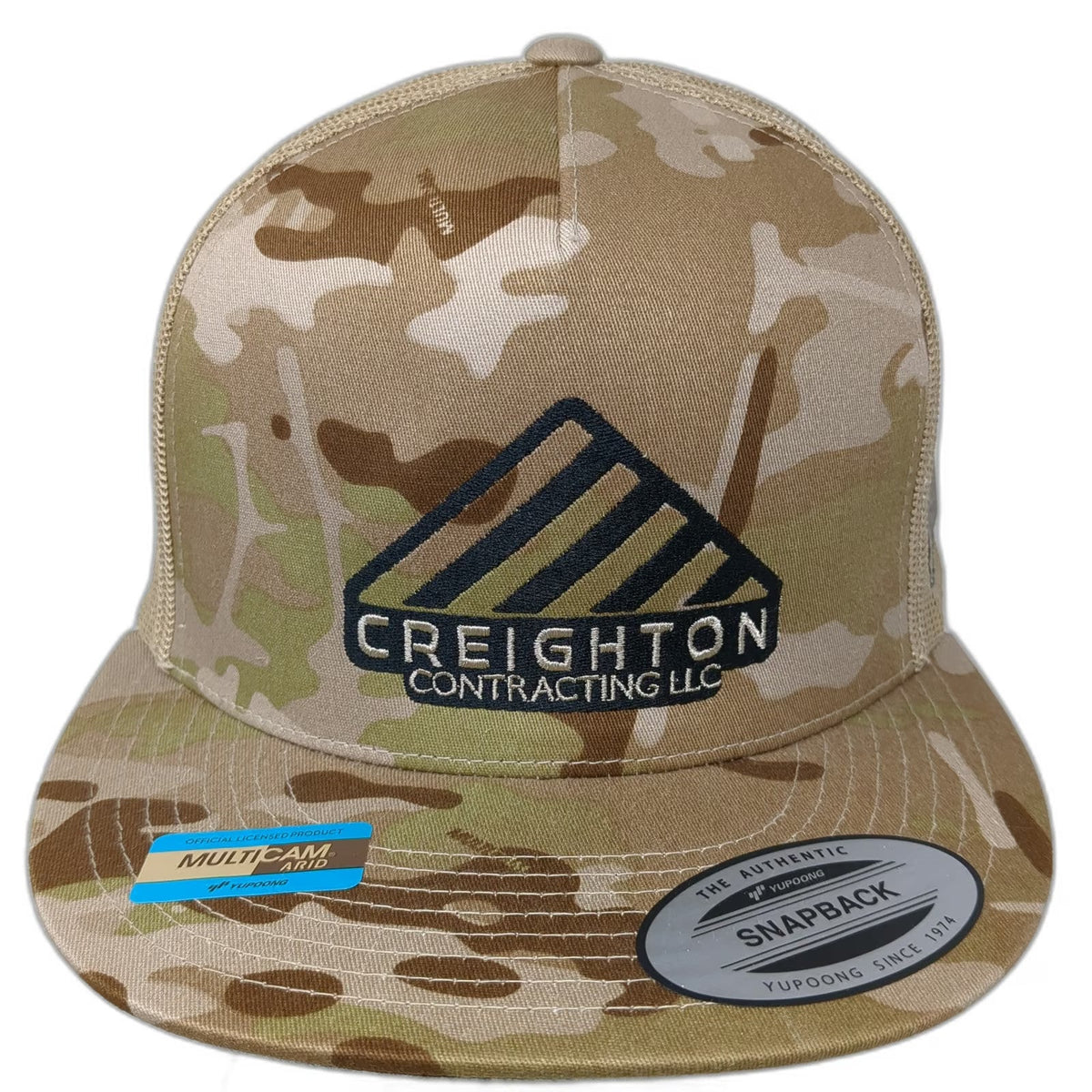 Yupoong Trucker Hat Brown One Size MultiCam Arid Camo American Flag Mesh