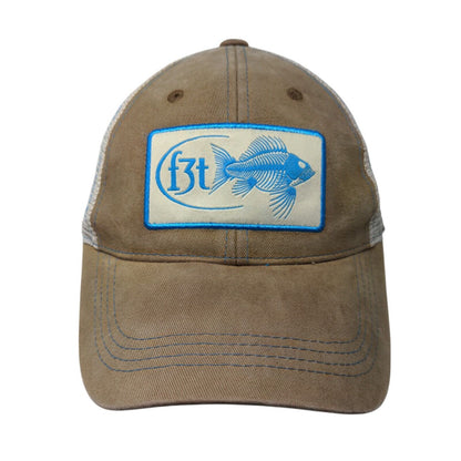 F3T Fish Strapback Mesh Back Trucker Hat Tan One Size Costa Del Mar