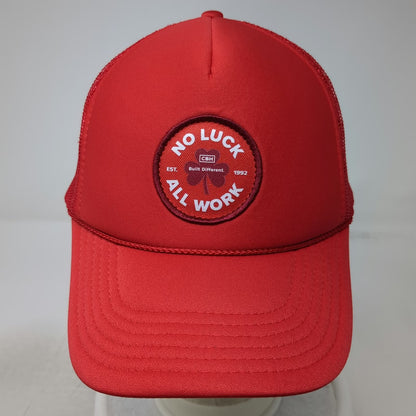 OTTO Trucker Hat Red White OSFM CBH No Luck All Work Patch Mesh Snapback Rope