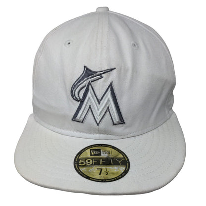 Florida Marlins Fitted Hat White 7 1/2 Embroidered Logo New Era 59Fifty MLB
