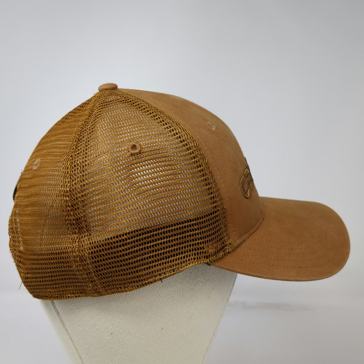 Carhartt Trucker Hat Brown One Size Mesh Snapback Embroidered Logo Workwear Cap