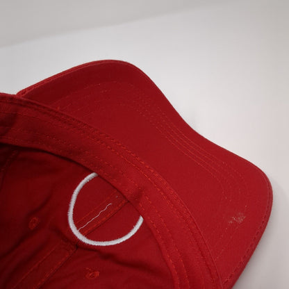 Red Hat Strapback Hat Red One Size Adjustable Embroidered Vented Holes 6 Panel