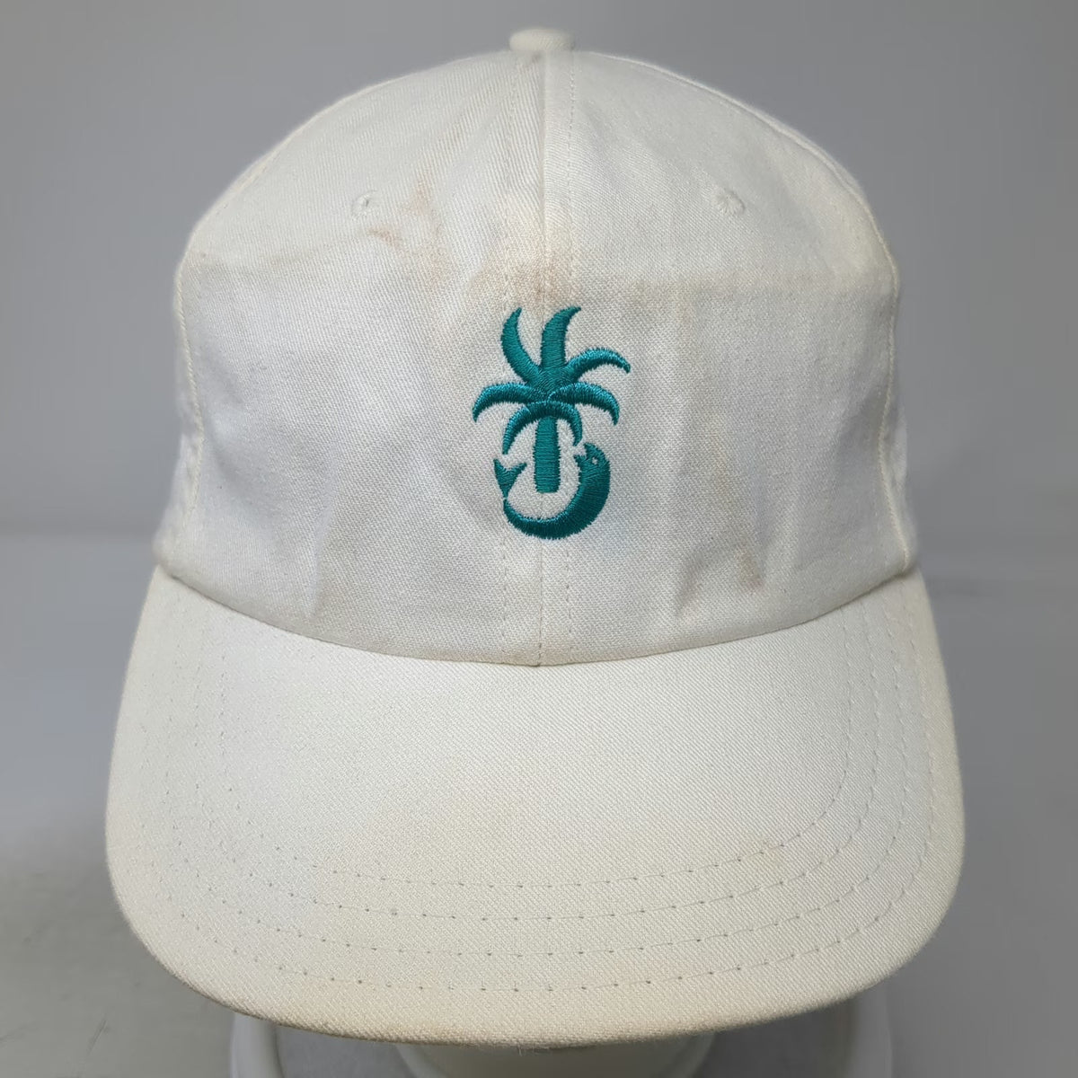 Town Talk Baseball Cap White One Size Palm Tree Dolphin Green Undervisor Hat