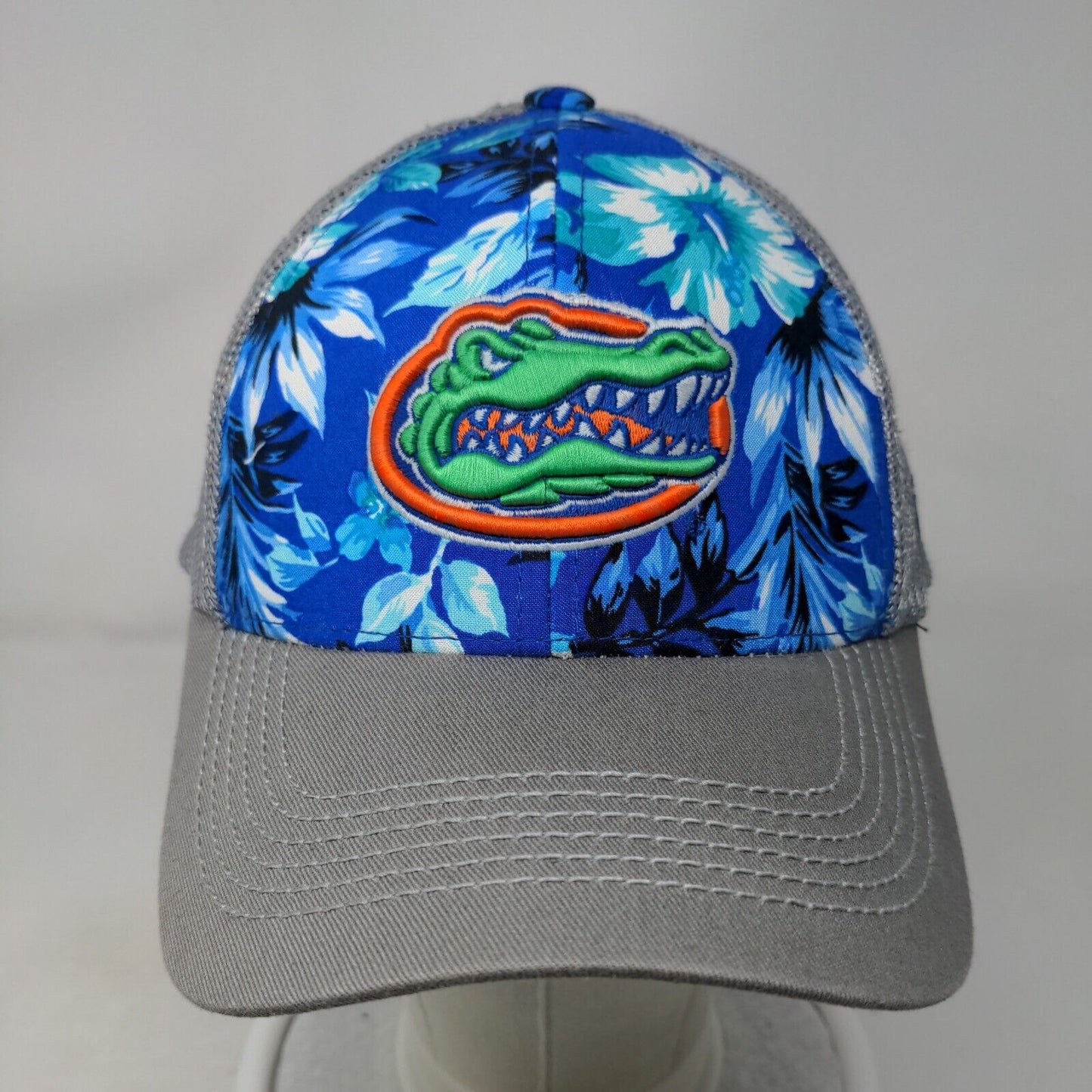 Florida Gators Floral Pattern Snapback Mesh Back Trucker Hat Gray Blue Logo NCAA