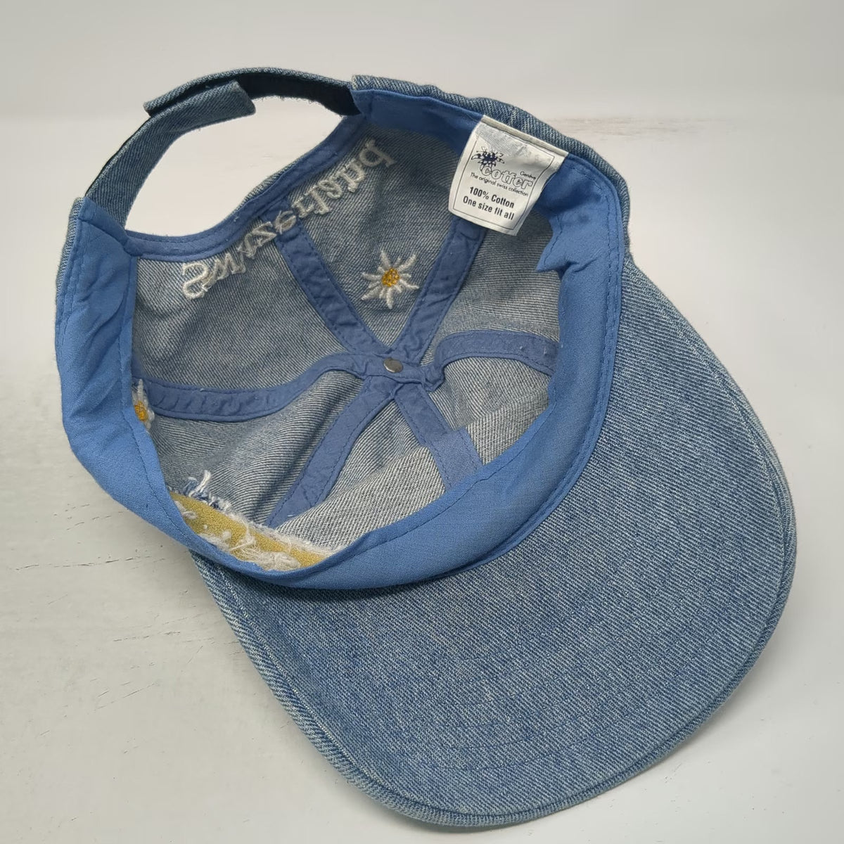 Cotter Baseball Cap Blue One Size Denim Edelweiss Floral Switzerland Hat Flower