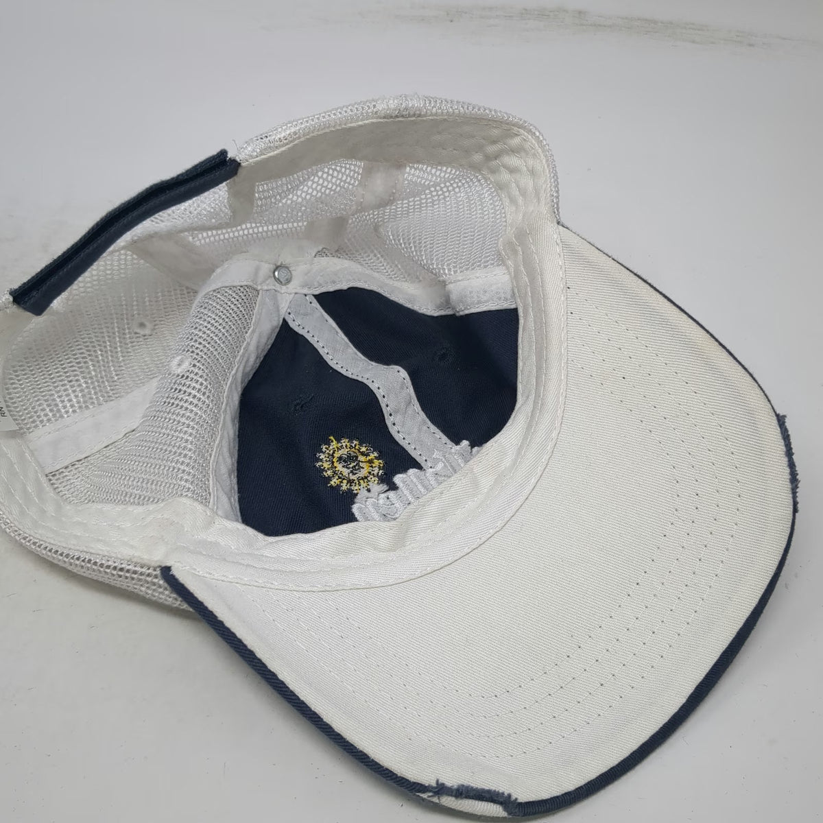 Blue White OSFM Baseball Cap Hat Mesh Back Distressed Sun Valley Idaho Tennis