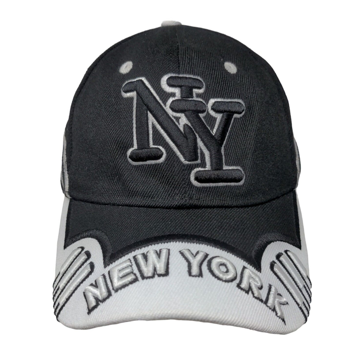 NY New York Strapback Hat Black OSFA Adjustable Embroidered Logo Vented Holes