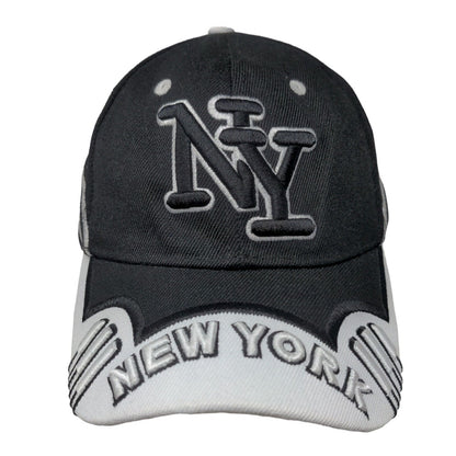NY New York Strapback Hat Black OSFA Adjustable Embroidered Logo Vented Holes