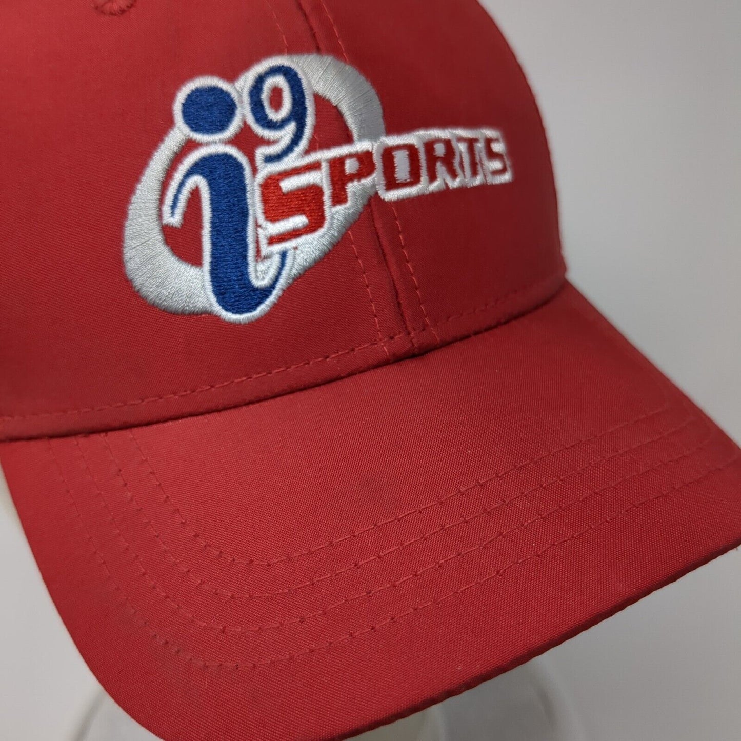 i9 Sports Strapback Hat Red One Size Adjustable Embroidered 6 Panel Polyester