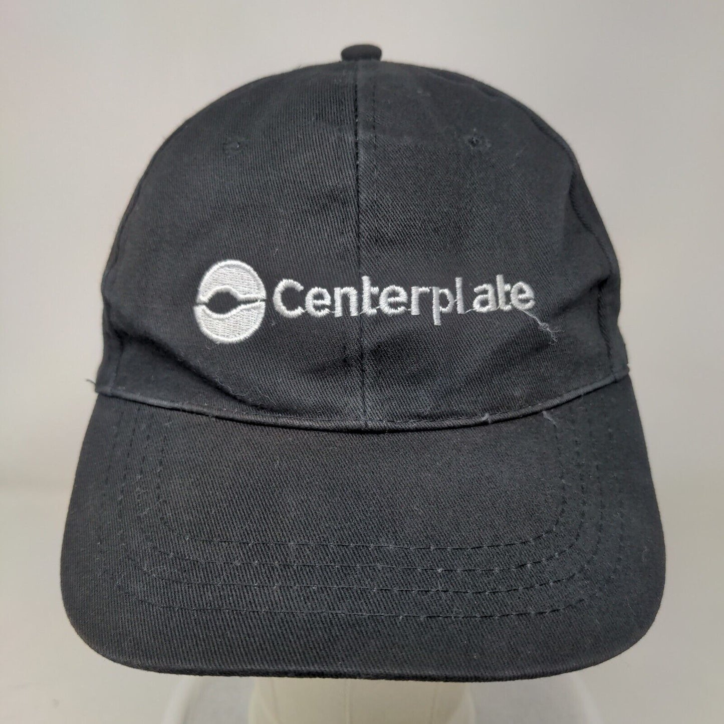 Centerplate Strapback Hat Black One Size Adjustable Embroidered 6 Panel