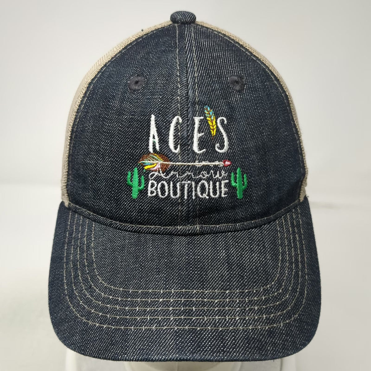 Outdoor Baseball Cap Blue One Size Mesh Back Denim Strapback Boutique Arrow Hat