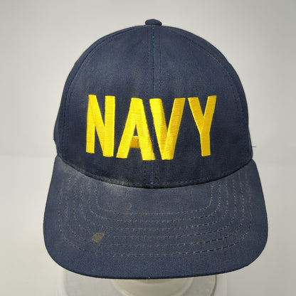 Navy Snapback Hat Blue One Size Adjustable Eagle Crest Solid 6 Panel