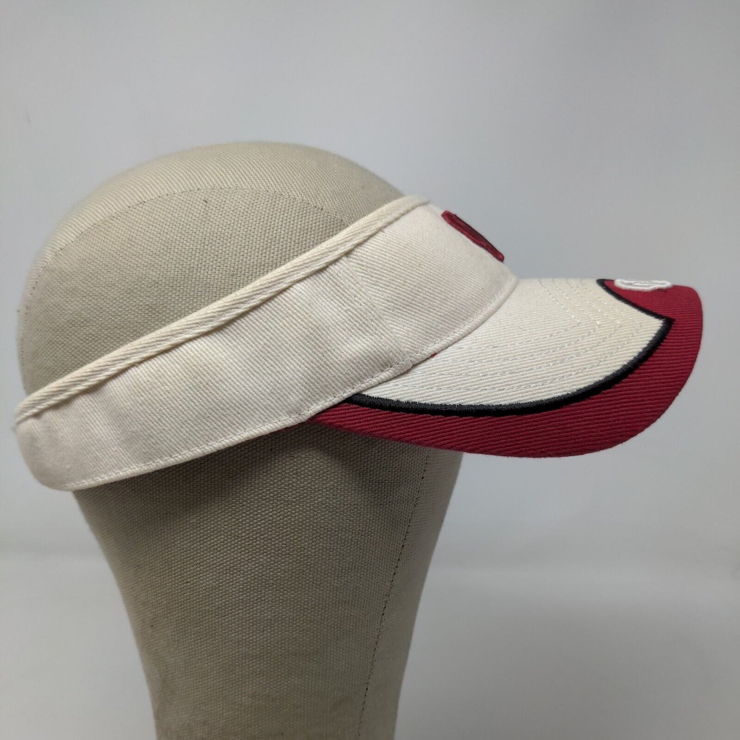 Top of the World Men's Strapback Sun Visor Hat Tan Red University of Oklahoma