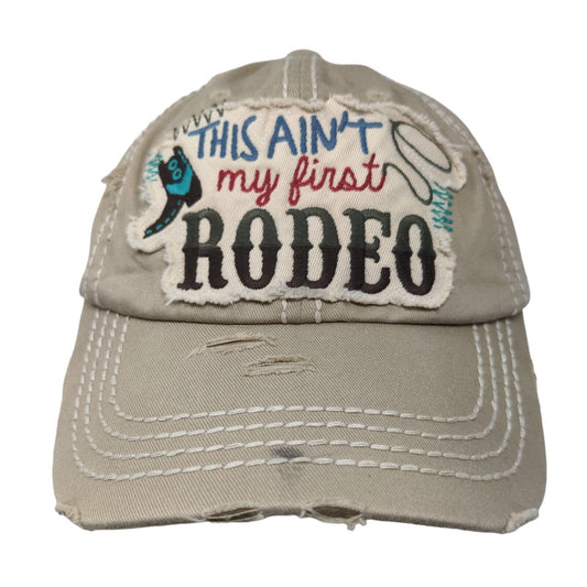 This Ain't My First Rodeo Strapback Hat Brown OS Distressed Kbethos Vintage