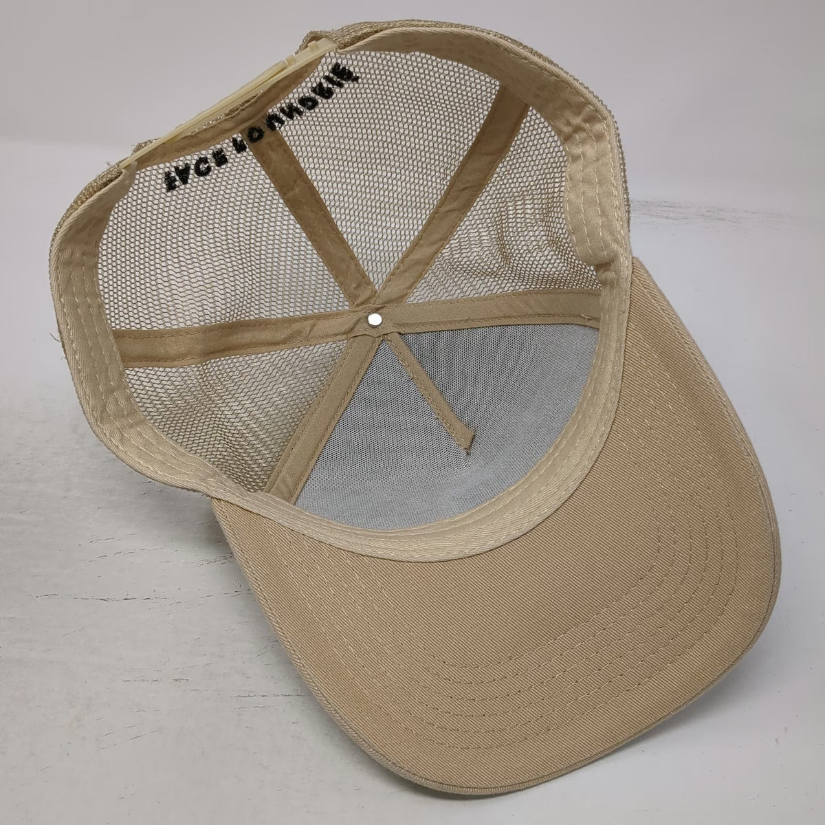 Foundrie Trucker Hat Beige OSFM Snapback I Really Like Your Face Mesh Graphic