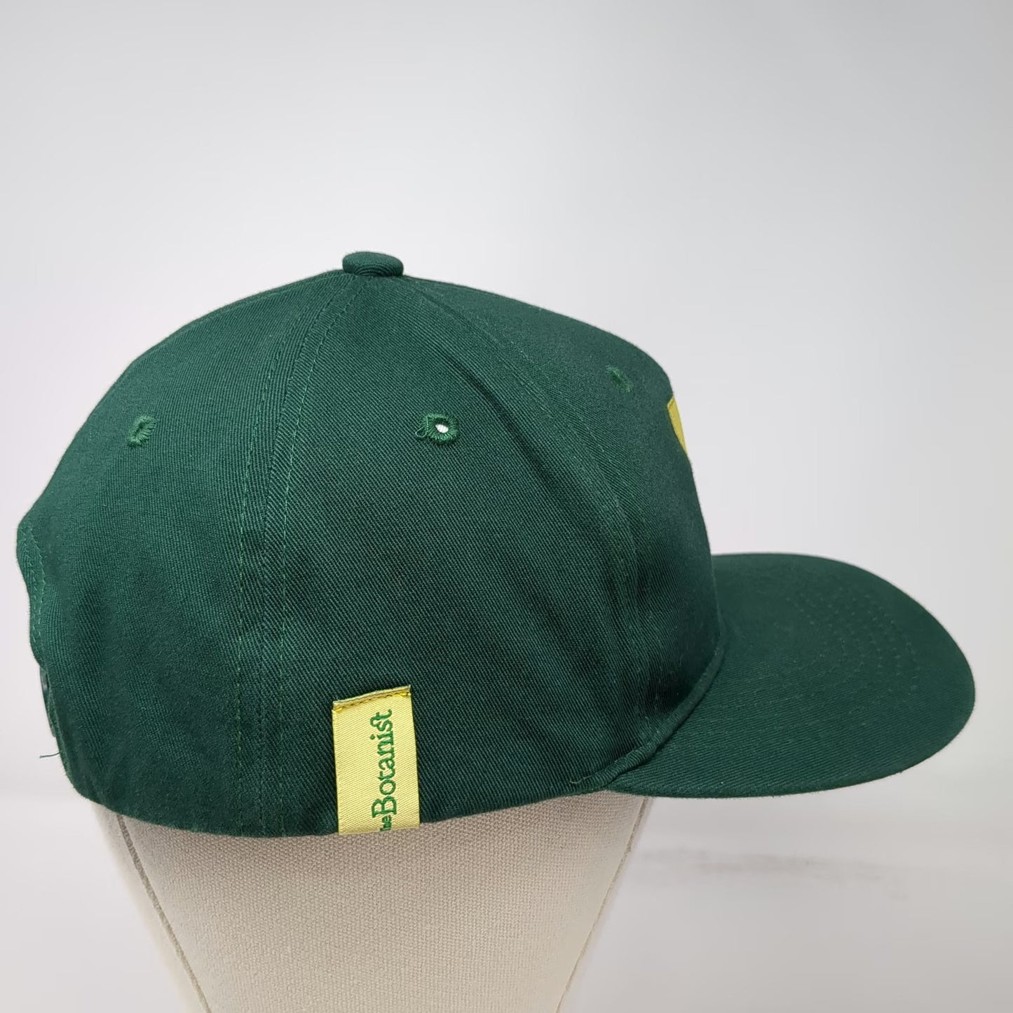 The Botanist Snapback Green One Size Yellow Embroidered Logo Hat Pattern Lining