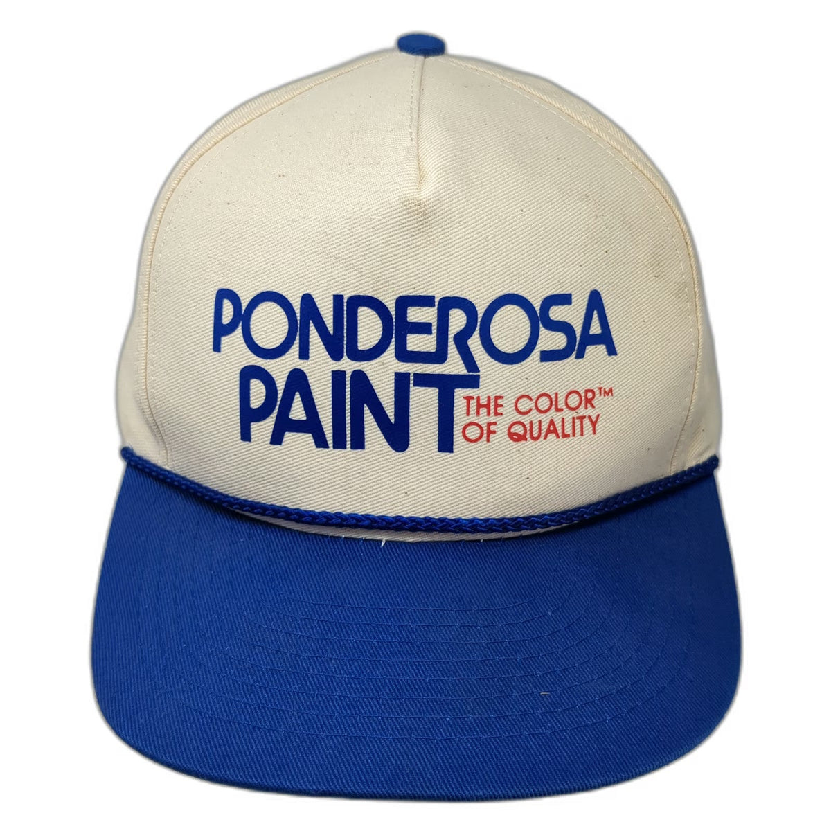 Mohr's Ponderosa Paint 5 Panel White Blue Snapback Hat One Size Braided Rope
