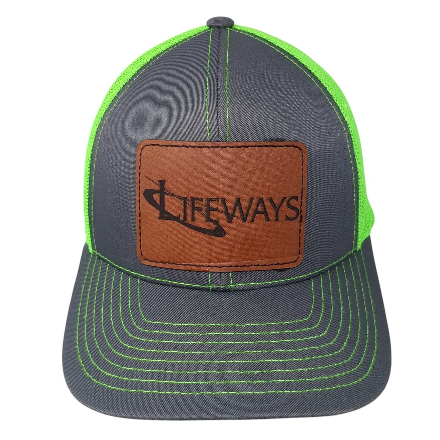 Lifeways Leather Patch Snapback Trucker Hat Multi One Size Mesh Back