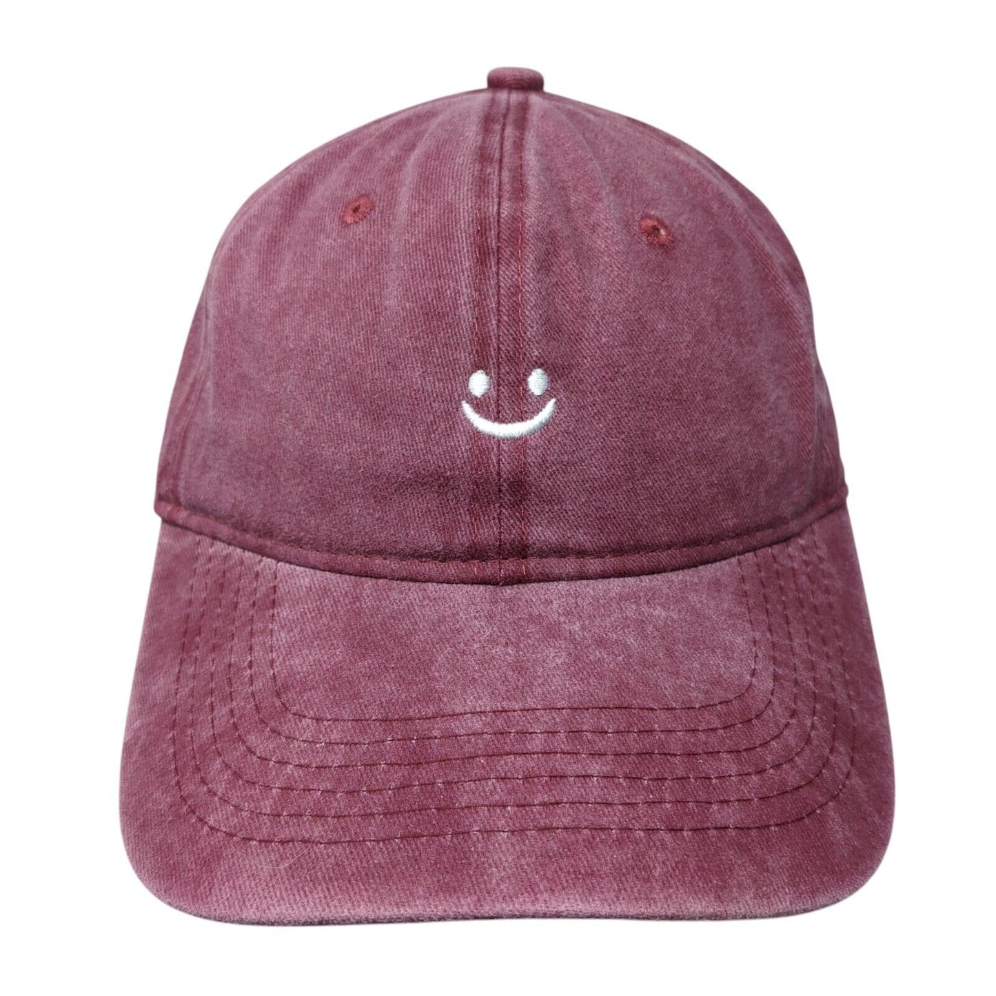 Smiley Face Slideback Hat Red One Size Adjustable Embroidered Outdoor