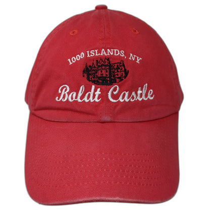 Red One Size Baseball Cap Hat 1000 Islands NY Boldt Castle Slideback Tourist