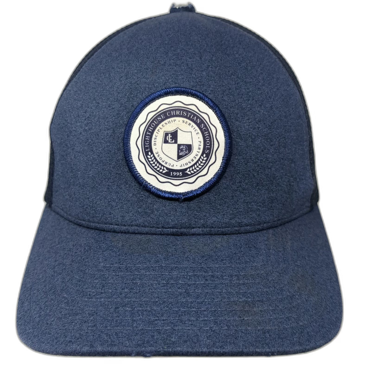 Flexfit Baseball Cap Blue M Lighthouse Christian Schools Patch Mesh Back Hat