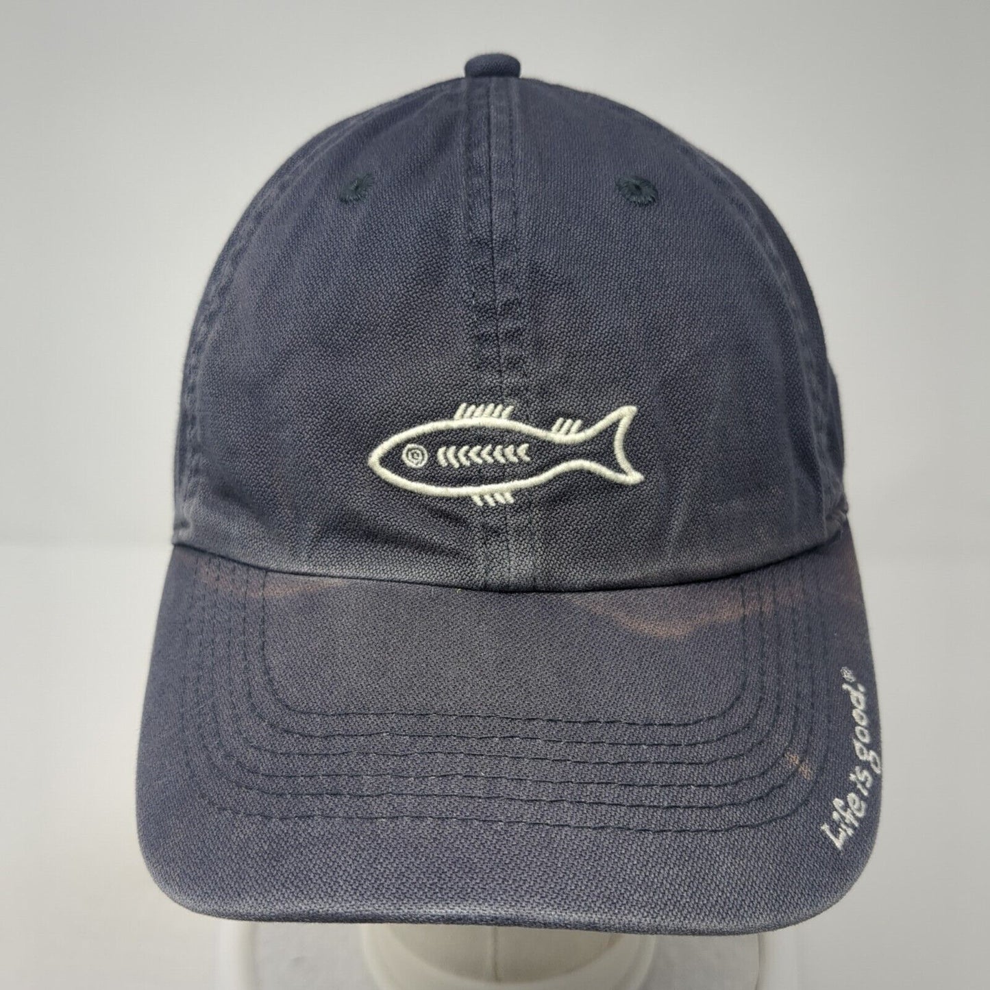 Fish Slideback Hat Blue One Size Adjustable Embroidered Life Is Good
