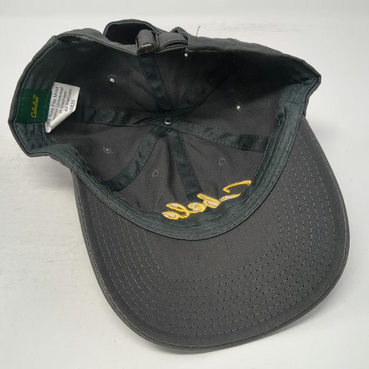 Cabela's Club Baseball Cap Gray One Size Adjustable Yellow Script Logo Hat