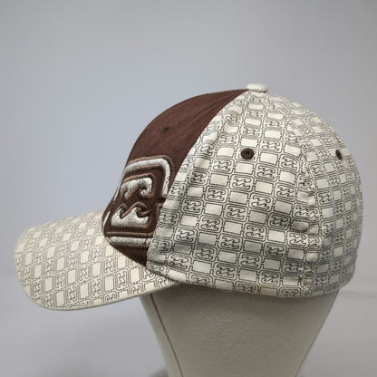 Billabong Baseball Cap Brown White One Size Flexfit All Over Print Wave Logo Hat