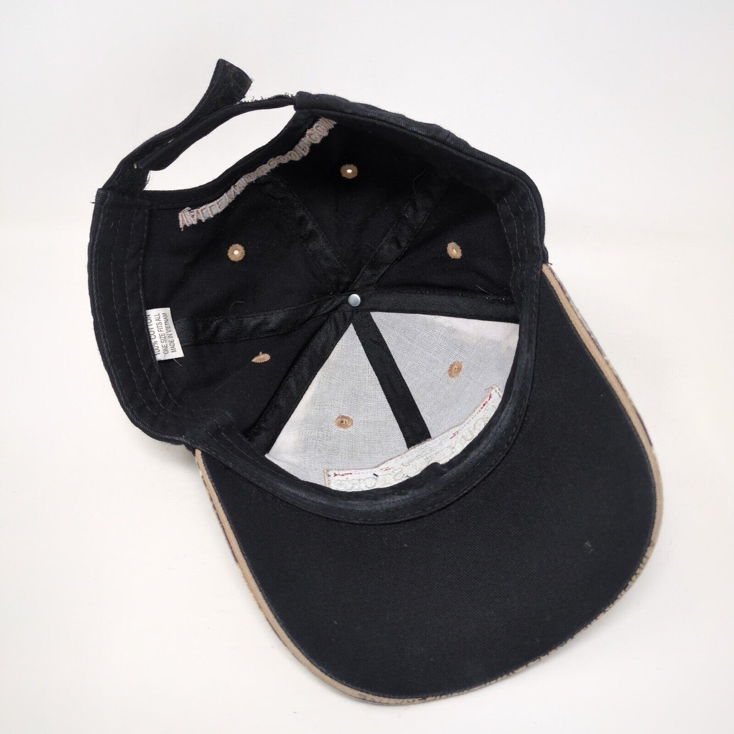 Valley Country Store Strapback Hat Black OSFA Adjustable Camo Trim