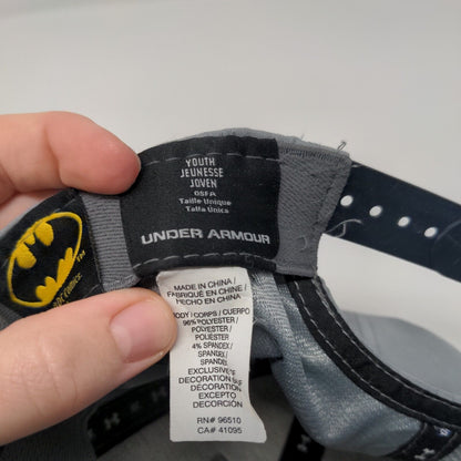 Batman Youth Snapback Hat Gray OSFA Adjustable Vented Holes 6 Panel Under Armour